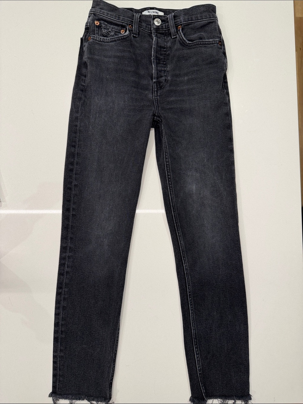 RE/DONE 90s High Rise Ankle Crop Jeans Faded Coal Gray Skinny Size 24